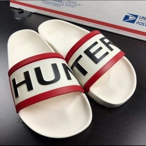 Hunter White Slides Red/Black Logo